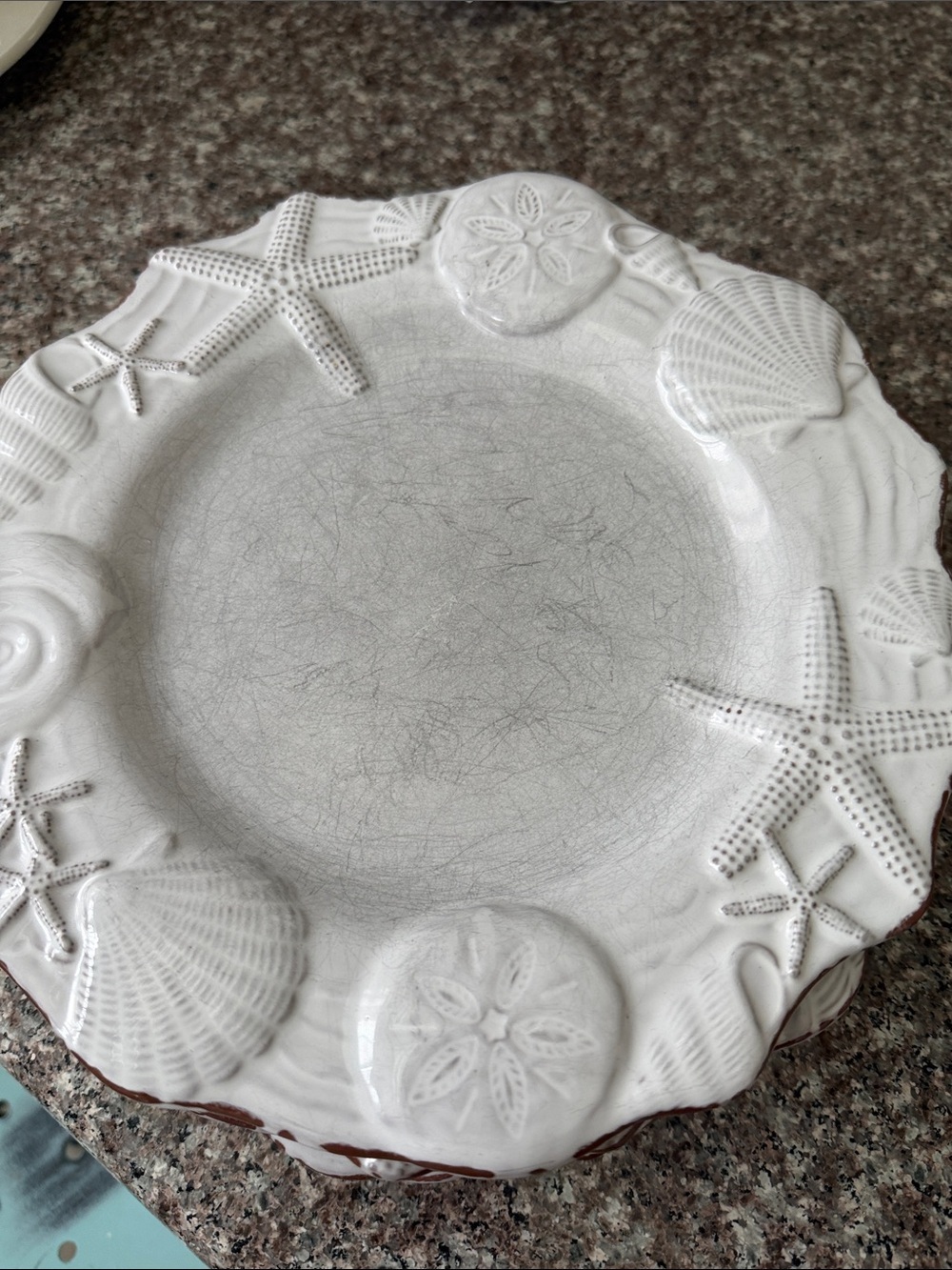 VTG Mud Pie Sanibel Coastal Terracotta Dinner Plates Set of 6 Seashell Starfish